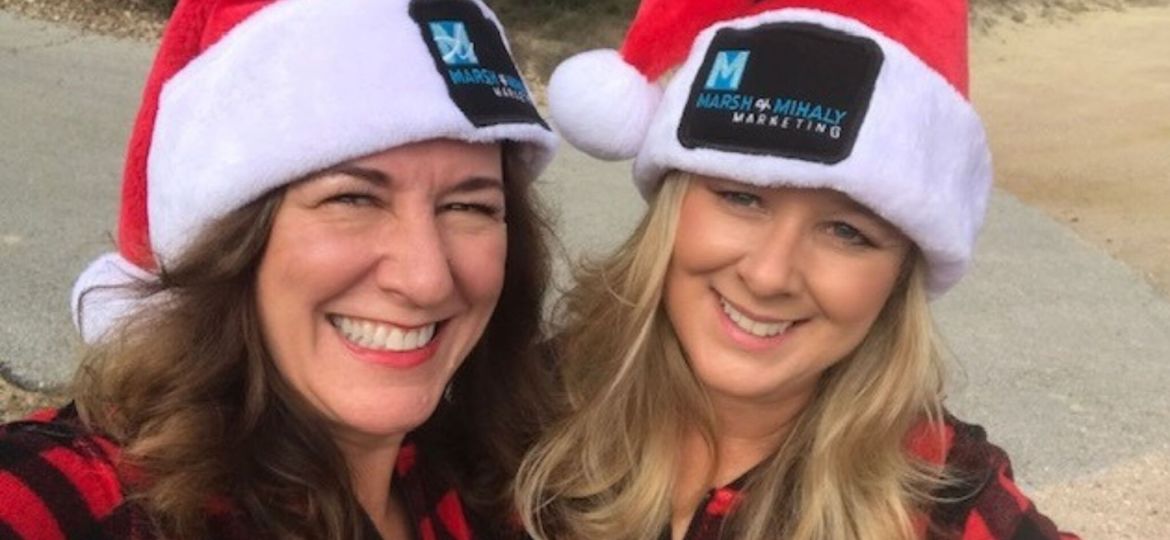 Dee Marsh and Dana Mihaly in Christmas hats